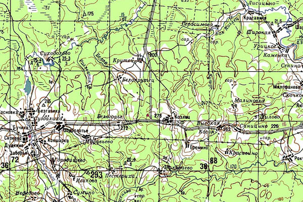 Уменьшенный фрагмент представленной топографической карты O-38-03 - Trasa.ru