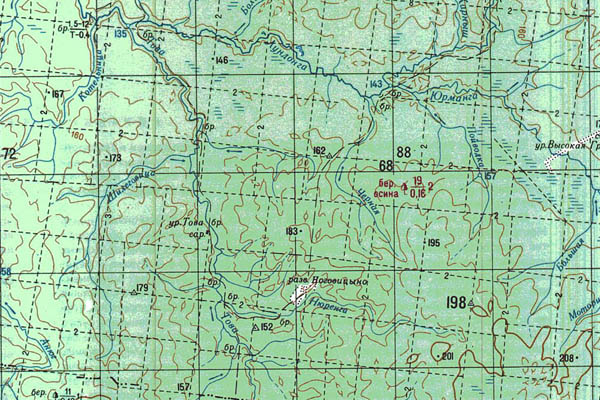 Уменьшенный фрагмент представленной топографической карты O-38-09 - Trasa.ru