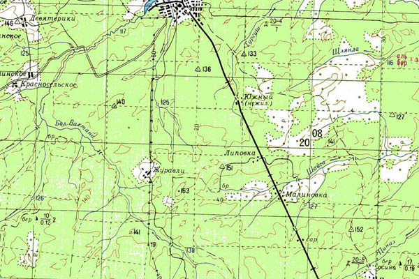 Уменьшенный фрагмент представленной топографической карты O-38-23 - Trasa.ru