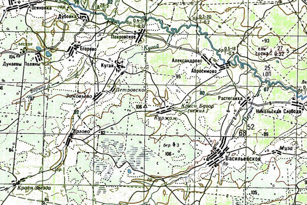 Уменьшенный фрагмент представленной топографической карты O-38-34 - Trasa.ru