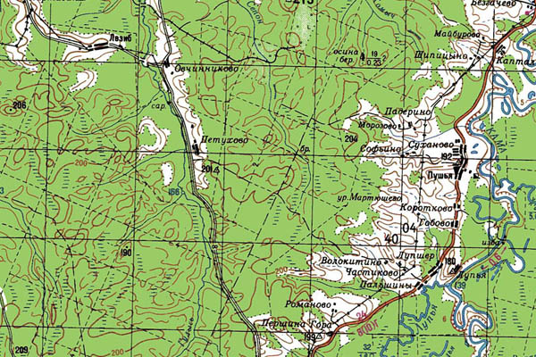 Уменьшенный фрагмент представленной топографической карты O-39-05 - Trasa.ru