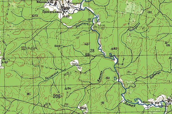 Уменьшенный фрагмент представленной топографической карты O-39-08 - Trasa.ru