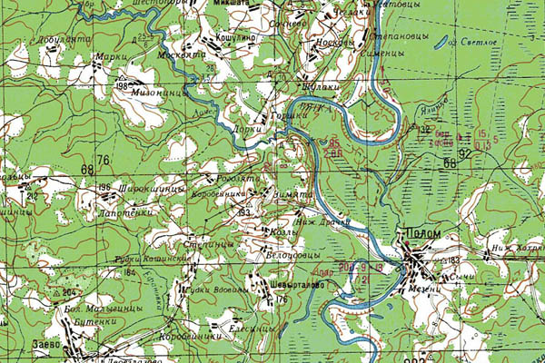 Уменьшенный фрагмент представленной топографической карты O-39-09 - Trasa.ru