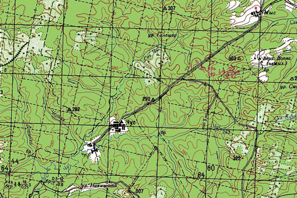 Уменьшенный фрагмент представленной топографической карты O-39-12 - Trasa.ru