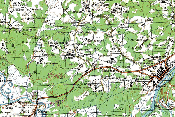 Уменьшенный фрагмент представленной топографической карты O-39-13 - Trasa.ru