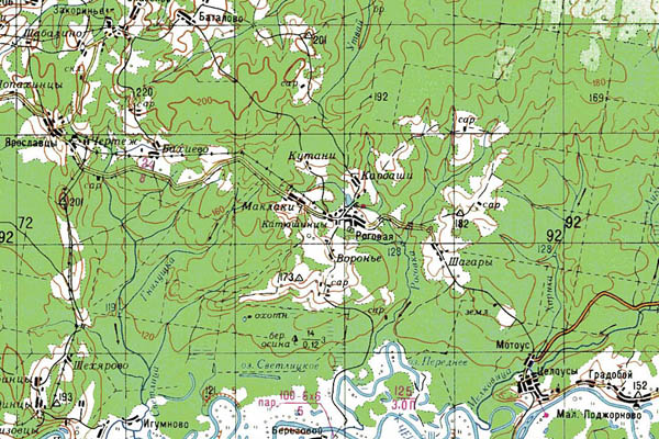 Уменьшенный фрагмент представленной топографической карты O-39-15 - Trasa.ru