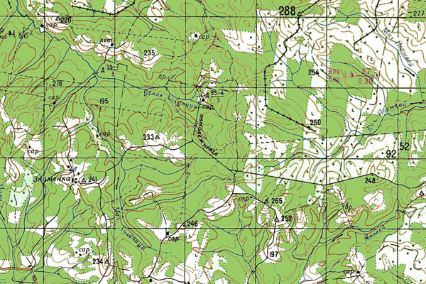 Уменьшенный фрагмент представленной топографической карты O-39-16 - Trasa.ru