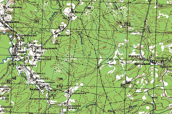 Уменьшенный фрагмент представленной топографической карты O-39-18 - Trasa.ru