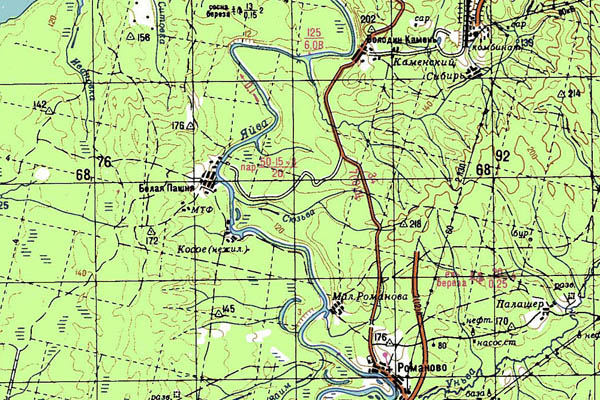 Уменьшенный фрагмент представленной топографической карты O-40-09 - Trasa.ru
