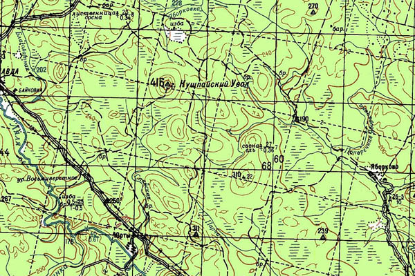 Уменьшенный фрагмент представленной топографической карты O-40-12 - Trasa.ru