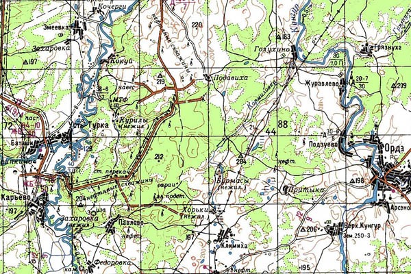 Уменьшенный фрагмент представленной топографической карты O-40-27 - Trasa.ru
