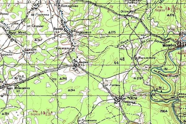 Уменьшенный фрагмент представленной топографической карты O-40-28 - Trasa.ru