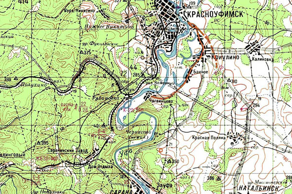 Уменьшенный фрагмент представленной топографической карты O-40-34 - Trasa.ru