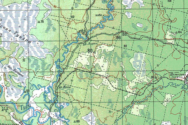 Уменьшенный фрагмент представленной топографической карты O-41-15 - Trasa.ru