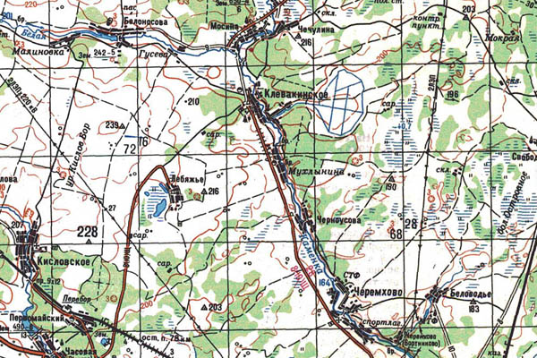 Уменьшенный фрагмент представленной топографической карты O-41-32 - Trasa.ru
