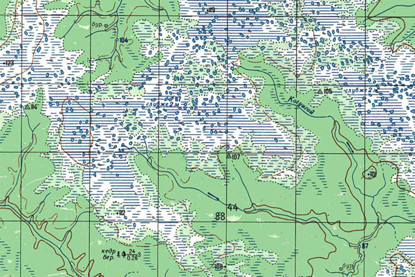 Уменьшенный фрагмент представленной топографической карты O-43-16 - Trasa.ru
