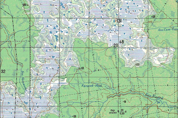 Уменьшенный фрагмент представленной топографической карты O-43-22 - Trasa.ru
