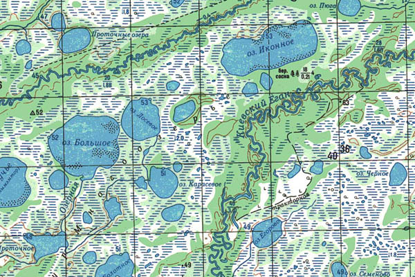 Уменьшенный фрагмент представленной топографической карты O-44-02 - Trasa.ru