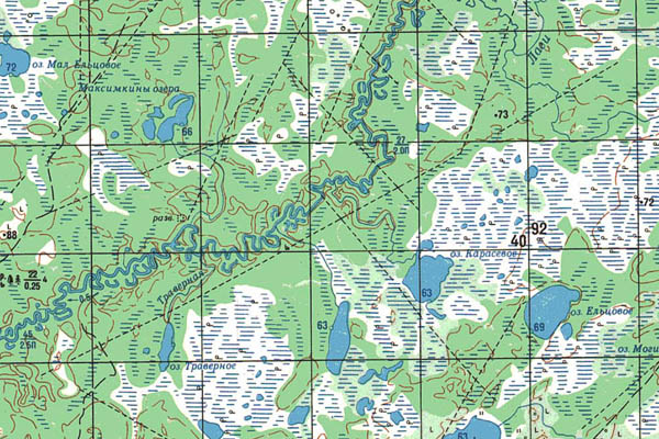 Уменьшенный фрагмент представленной топографической карты O-44-03 - Trasa.ru