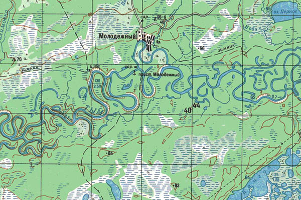 Уменьшенный фрагмент представленной топографической карты O-44-04 - Trasa.ru