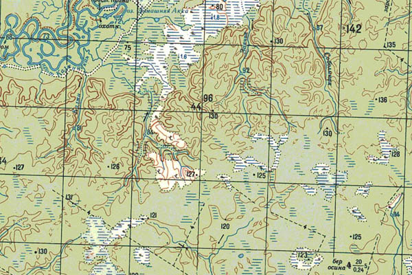 Уменьшенный фрагмент представленной топографической карты O-44-05 - Trasa.ru