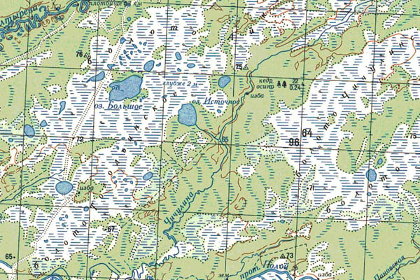 Уменьшенный фрагмент представленной топографической карты O-44-18 - Trasa.ru
