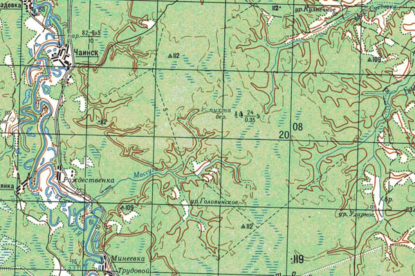 Уменьшенный фрагмент представленной топографической карты O-44-23 - Trasa.ru