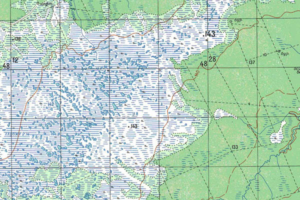 Уменьшенный фрагмент представленной топографической карты O-44-26 - Trasa.ru