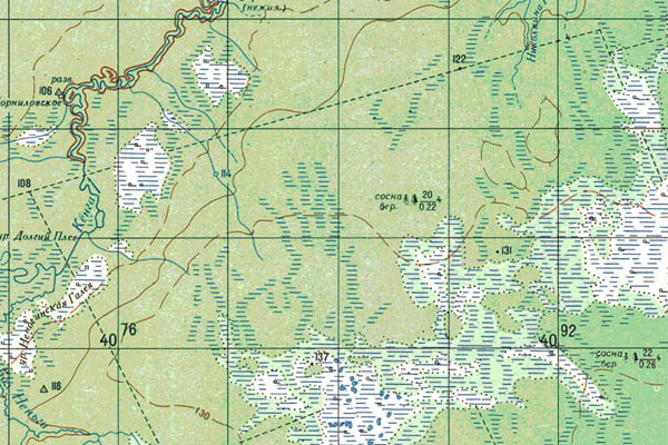 Уменьшенный фрагмент представленной топографической карты O-44-27 - Trasa.ru