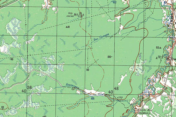 Уменьшенный фрагмент представленной топографической карты O-44-28 - Trasa.ru