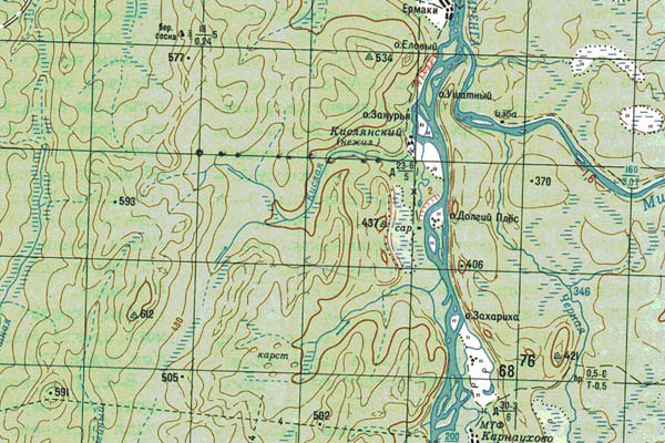 Уменьшенный фрагмент представленной топографической карты O-48-36 - Trasa.ru