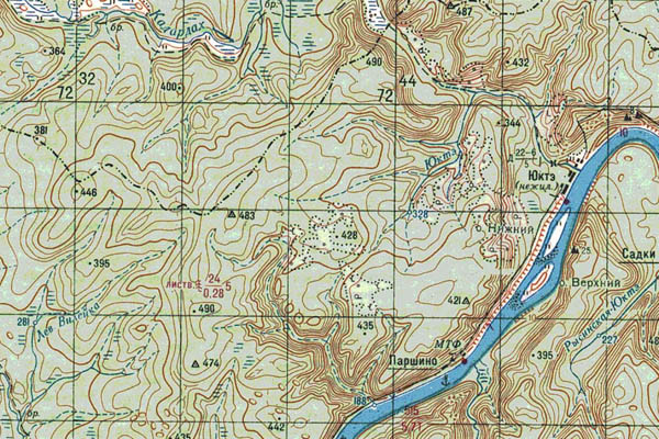 Уменьшенный фрагмент представленной топографической карты O-49-10 - Trasa.ru