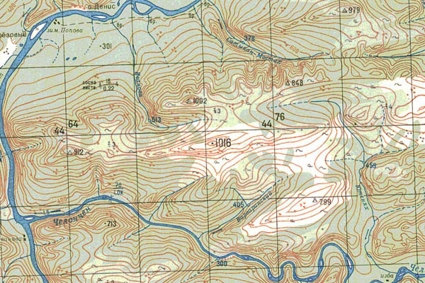 Уменьшенный фрагмент представленной топографической карты O-50-01 - Trasa.ru