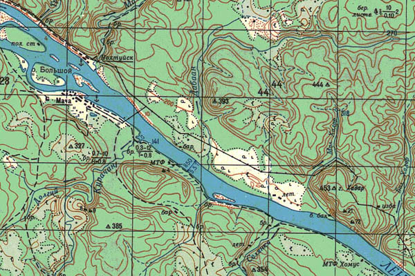 Уменьшенный фрагмент представленной топографической карты O-50-04 - Trasa.ru