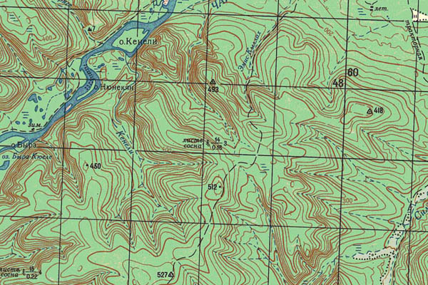 Уменьшенный фрагмент представленной топографической карты O-50-06 - Trasa.ru
