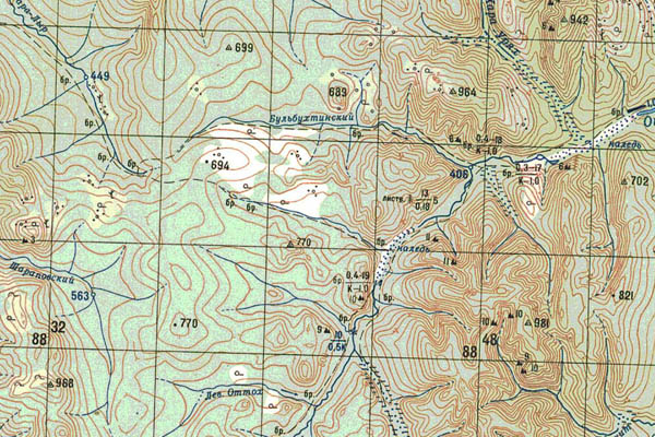 Уменьшенный фрагмент представленной топографической карты O-50-16 - Trasa.ru