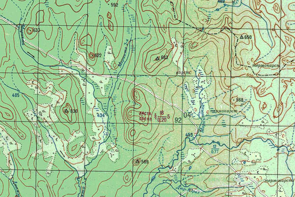 Уменьшенный фрагмент представленной топографической карты O-50-17 - Trasa.ru