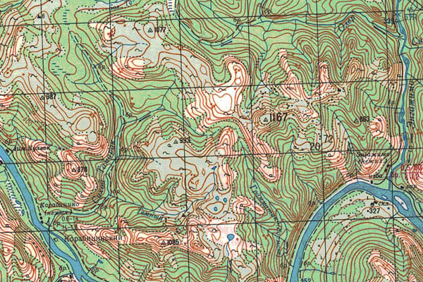 Уменьшенный фрагмент представленной топографической карты O-50-19 - Trasa.ru