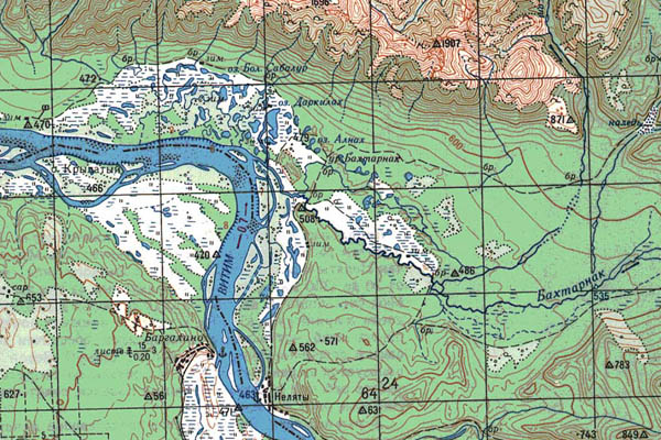 Уменьшенный фрагмент представленной топографической карты O-50-32 - Trasa.ru