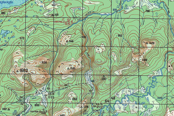 Уменьшенный фрагмент представленной топографической карты O-50-34 - Trasa.ru