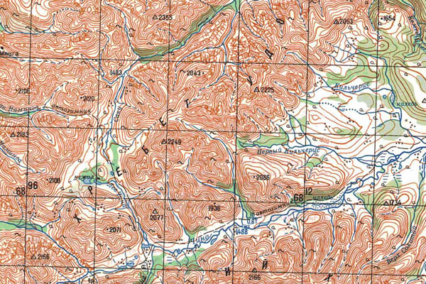 Уменьшенный фрагмент представленной топографической карты O-50-35 - Trasa.ru