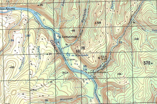 Уменьшенный фрагмент представленной топографической карты O-51-08 - Trasa.ru