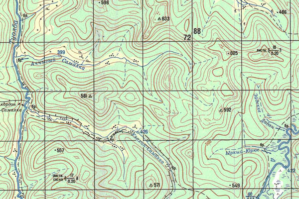 Уменьшенный фрагмент представленной топографической карты O-51-09 - Trasa.ru