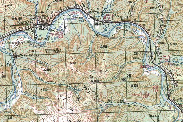 Уменьшенный фрагмент представленной топографической карты O-51-32 - Trasa.ru