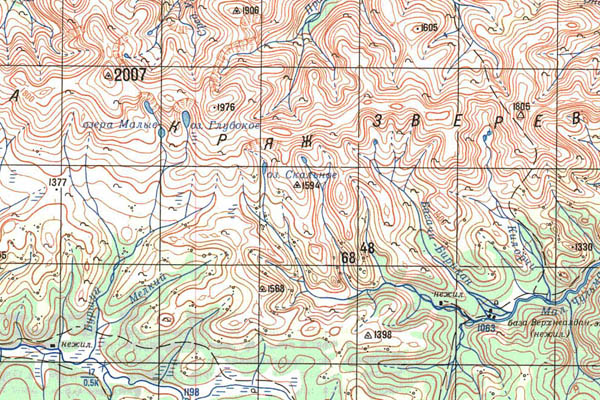 Уменьшенный фрагмент представленной топографической карты O-51-34 - Trasa.ru