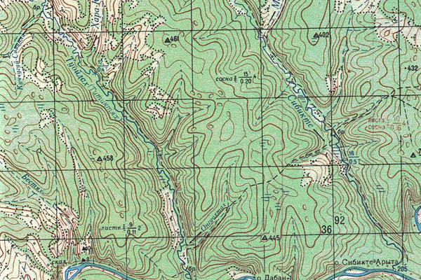 Уменьшенный фрагмент представленной топографической карты O-52-03 - Trasa.ru