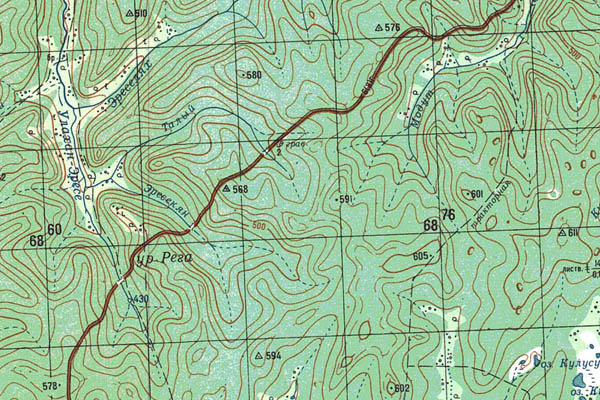 Уменьшенный фрагмент представленной топографической карты O-52-07 - Trasa.ru
