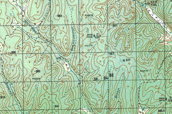 Уменьшенный фрагмент представленной топографической карты O-52-09 - Trasa.ru