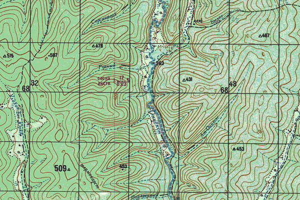 Уменьшенный фрагмент представленной топографической карты O-52-10 - Trasa.ru