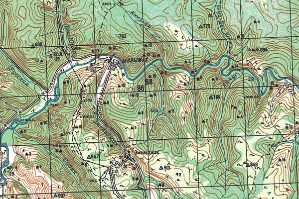 Уменьшенный фрагмент представленной топографической карты O-52-13 - Trasa.ru